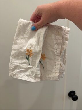 Target White Cotton Napkins with Yellow Floral Embroidery